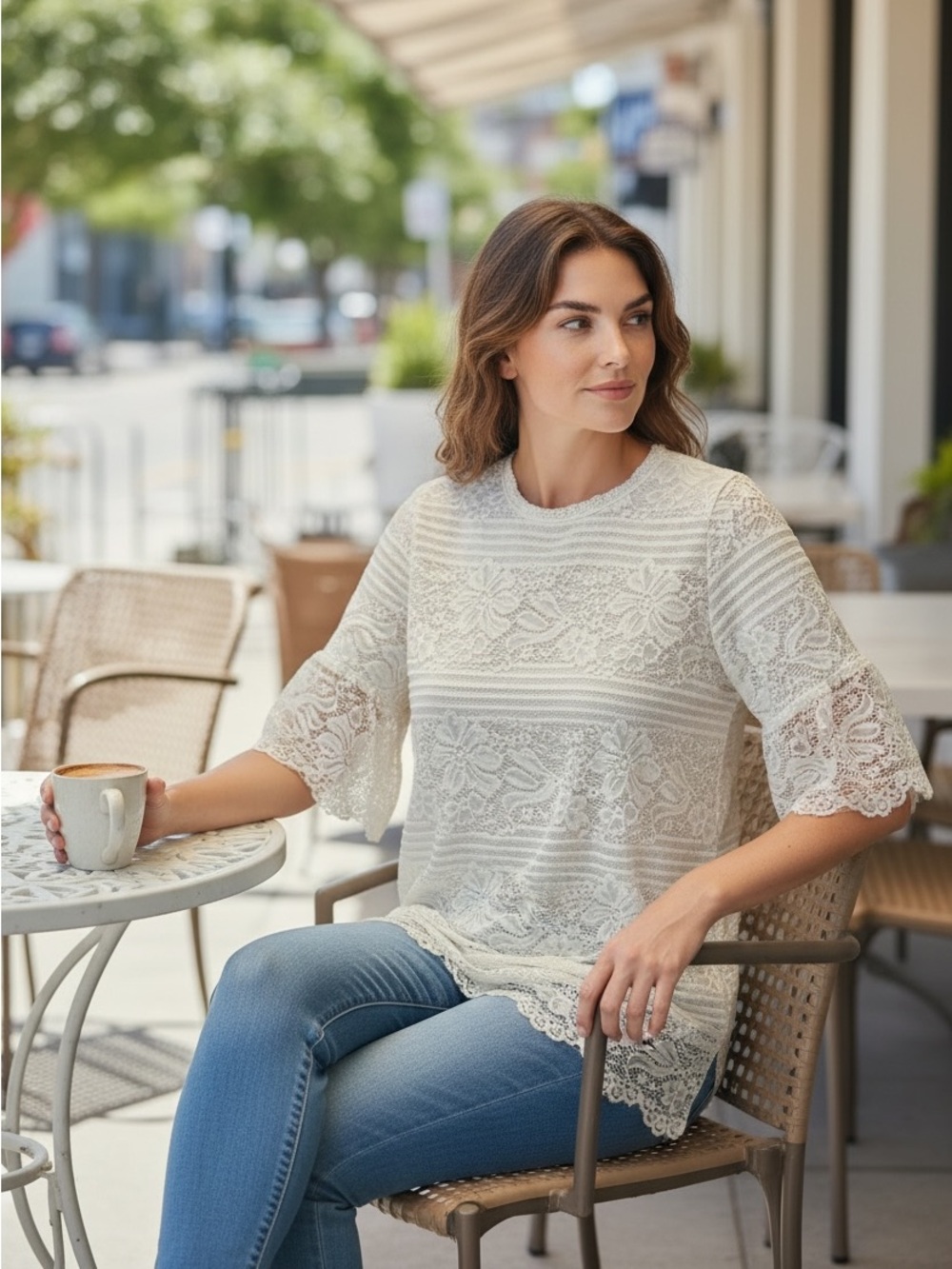 Orange Creek Lined Lace Floral Top in White NWT